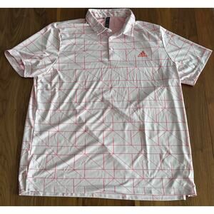 Adidas Mens 2XL Pink Polo Jacquard Lines Golf Polo